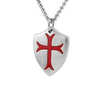 HZMAN Collana da uomo con ciondolo a forma di croce dei cavalieri templari Joshua 1:9, in acciaio inox, con ciondolo a forma di croce rossa, idea regalo, Acciaio inossidabile, Nessuna pietra preziosa