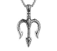 HZMAN Collana da uomo vintage Poseidone Tridente, mitologia greca antica ciondolo amuleto regalo gioielli, Metallo, Nessuna pietra preziosa