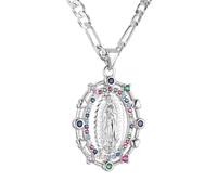 HZMAN - Collana di preghiera della Vergine Maria placcata in oro 14 carati, ciondolo con amuleto della Madonna della Guadalupa per donne e ragazze, gioielli regalo, 2.1 cm x 2.65 cm, Ottone, Zirconia