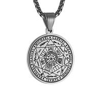 HZMAN Collana vintage in acciaio inox con ciondolo a forma di sigillo dei sette Arcangeli, catena 22+2, Acciaio inossidabile, Non