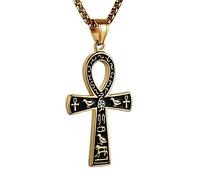 HZMAN Grande ciondolo a forma di croce Ankh in acciaio inox, simbolo geroglifico egiziano, catena da 50 cm + 50 cm, Metallo, non