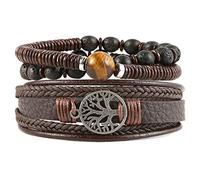 HZMAN Mix di 5 braccialetti da uomo e da donna, corde di canapa, perline di legno, etnici, tribali, braccialetti in pelle, 8.5 inch, Pelle