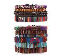 HZMAN Mix di 6 braccialetti da uomo e donna, in corda di canapa, etnici, tribali, braccialetti, Canapa, Senza pietre preziose