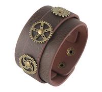 HZMAN Steampunk - Braccialetti in lega di cuoio per uomini e donne, bracciale in pelle, regolabile, colore: marrone