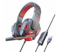 Hzoibyze Gaming Headset Cuffie da Gioco Auricolari Over-ear Microfono Ad Alta Sensibilità Suono Tridimensionale Comfort con Pad in Pelle Suitable per Bambini, Nero+Rosso, Usb Luminoso
