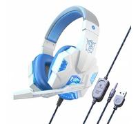 Hzoibyze Gaming Headset Cuffie da Gioco Auricolari Over-ear Microfono Ad Alta Sensibilità Suono Tridimensionale Comfort con Pad in Pelle Suitable per Bambini, Bianco+Blu, Ps4 Luminoso