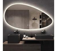 HZSCL 50x80cm, 60x90cm, 60x100cm, Specchio da Bagno LED A Forma di Goccia Irregolare, Specchio da Parete Antiappannamento, Smart Touch(3 Color+Anti-Fog,60x90cm)