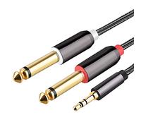 Hztuang Cavo audio da 3,5 mm a doppio 6,35 mm, cavo AUX 2 x 6,5 mm, jack a 3,5 maschio, per mixer, amplificatore, altoparlante separatore, cavo 1 m/3,28 ft