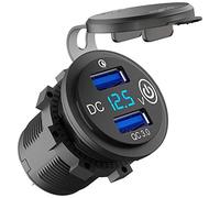 Hztuang Presa USB 12 V, caricatore da auto doppio USB a ricarica 3.0 con interruttore di contatto e voltmetro per camion auto moto 12 V/24 V
