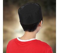 Hztyyier Cappello da Uomo Musulmano Preghiera Kufi Poliestere Misto Cotone Panno Islam Uomo Ricamo Cappello Testa Maschile(57cm/22.4in-Nero) Muslim Religious Supplies