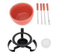 Hztyyier Fondamento in Ceramica in Stile Europeo Set con Pentola con Supporto in Metallo Meticolosamente Dipinto a Mano Anche Distribuzione del Calore per Melting Pot del Formaggio (ORANGE)