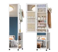 Hzuaneri Armadietto Portagioie con Specchio, 8 LED, Multifunzione organizzatore di Gioielli con 1 Appendiabiti, Armadietto Porta Gioielli, Vestiti, Cappelli, Bianco e Beige JC17003BE