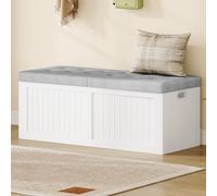Hzuaneri Cassapanca contenitore da interno, Panca contenitore, Utilizzabile Come Portascarpe, con Cuscino in Lino, Adatta per Soggiorno, Ingresso e Atrio, 40 x 109 x 44,5cm, Bianco-Grigio SB01903GY