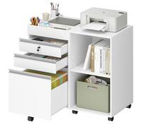 Hzuaneri Cassettiera Scrivania con Ruote, 3 Cassetti e Serrature, 2 Ripiani Regolabili, Mobile Porta Stampante, Ufficio, Studio, Bianco FC42003X
