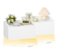 Hzuaneri Comodino Pensile Set di 2, Comodino Camera da Letto con Luce a LED, Mensola a Muro Sospesa con 1 Cassetto, Design Moderno per Camera da Letto e Soggiorno, 30 x 40 x 22,5 cm, Bianco NS52203XEU