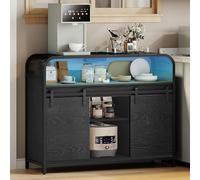 Hzuaneri Credenza con Luci a LED, Mobile da Cucina con Multipresa, Mobiletto Portaoggetti, con 2 Ante Scorrevoli, 35 x 100 x 80 cm, Ripiani Regolabili, Cucina, Zona Giorno, Nero SC00104BEU