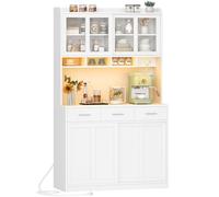 Hzuaneri Credenza Cucina, Mobile Buffet con Led e Presa Multipla | Piano di Lavoro, 3 Cassetti, Ripiani Regolabili, per Cucina o Sala da Pranzo, 40 x 100 x 185 cm, Bianco 0110203XEU
