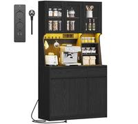 Hzuaneri Credenza Cucina, Multipresa e striscia luminosa a LED, Nero