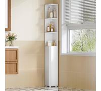 Hzuaneri Mobile da Bagno, Mobiletto Angolare per Bagno con Ante - Organizzatore Stretto per Water con Ripiano Regolabile, 3 Spazi Aperti e 2 Porte Laterali, 20 x 20 x 170 cm, Bianco BC30003X