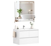 Hzuaneri Set Mobili da Bagno, Armadio a Specchio con LED, Blanco | Mobile Sottolavabo Sospeso 80 cm, Adatto per Bagno, Toilette e Lavanderia, BC13003XEU