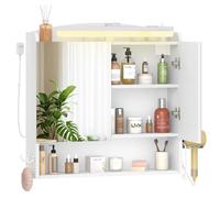 Hzuaneri Specchio Bagno Contenitore, Mobiletto a specchio con illuminazione a LED, porta asciugacapelli e ganci, mobile specchio bagno, con Ripiano Regolabile, 16,5 x 70 x 75 cm, Bianco MC10103XEU