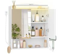 Hzuaneri Specchio Bagno Contenitore, Mobiletto a specchios con illuminazione a LED, porta asciugacapelli e ganci, mobile specchio bagno, con Ripiano Regolabile, 16,5 x 60 x 68,5 cm, Bianco MC10003XEU