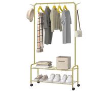 Hzuaneri Stand Appendiabiti a 2 livelli, Appendino con 4 ruote, Appendino con 4 ganci, Oro GR07499A
