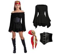 HZVRTN Costume da pirata per ragazze, set di 3 costumi da pirata per bambini con accessori, abito da principessa pirata per feste a tema e Halloween.