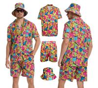 HZVRTN Set di magliette e pantaloncini hip-hop anni '80, 7 pezzi, stile hip-hop anni '80 e '90, costume da uomo per feste in spiaggia, festival musicali, carnevale, discoteca (rosso, S)