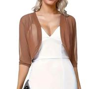 HZWMQDLF Coprispalle Donna,Coprispalle Bolero da Donna, Manica 3/4, Cardigan Corto, Estivo, Leggero, in Chiffon, per Abiti da Sera,Morbido, Aperto sul Davanti, Coprispalle Marrone Scuro L