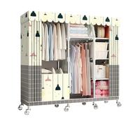 HZXQCVB Portable Closet Organizers with Wheels Wardrobe with Shelves and Hanging Rod Non-Woven Fabric Cover Clothing Rack Rolling Closet Rack for Cloakroom Bedroom(Beige,143X45X170CM)