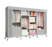 HZXQCVB Portable Closet Organizers with Wheels Wardrobe with Shelves and Hanging Rod Non-Woven Fabric Cover Clothing Rack Rolling Closet Rack for Cloakroom Bedroom(Gray,200X45X170CM)