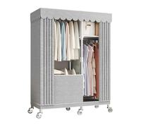HZXQCVB Portable Closet Organizers with Wheels Wardrobe with Shelves and Hanging Rod Non-Woven Fabric Cover Clothing Rack Rolling Closet Rack for Cloakroom Bedroom(Gray,102X45X170CM)