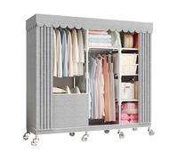 HZXQCVB Portable Closet Organizers with Wheels Wardrobe with Shelves and Hanging Rod Non-Woven Fabric Cover Clothing Rack Rolling Closet Rack for Cloakroom Bedroom(Gray,143X45X170CM)