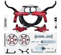 HZXQCVB Set Freni A Disco Idraulici per E-Bike A 4 Pistoncini con Rotori da 203mm Kit Freni con Spegnimento A 2 Pin con Tubo da 2300mm/adattatore/strumenti(Red-203mm)