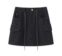 HZYFZPH Women's Christmas Red Plaid Mini Skirt Fall Winter Vintage High Waist A-Line-Grey-Large