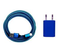 i! - Alimentatore di rete USB da 1 A + cavo di ricarica rapida USB-C da 2 m, per cellulare, tablet, smartphone, colore: blu