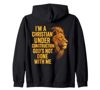 I Am A Christian Under Construction God's Not Done Lion Felpa con Cappuccio
