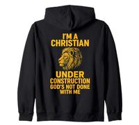 I Am A Christian Under Construction God's Not Done Lion Felpa con Cappuccio