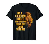 I Am A Christian Under Construction God's Not Done Lion Maglietta