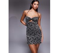 I.AM.GIA - Crystal - Vestito corto allacciato al collo bianco e nero in pizzo a contrasto con cut-out e allacciatura sul davanti 2XS