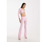 I.AM.GIA - Morgana 2.0 - Pantaloni a zampa in maglina super soffice rosa tenue con vita a coste e fiocco sul retro in coordinato L