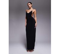 I.AM.GIA - Simone - Vestito lungo nero allacciato al collo con scollo profondo, drappeggio, schiena scoperta e dettaglio in metallo M