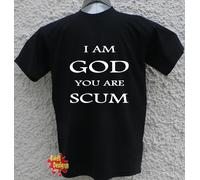 I Am God, Voi Are Scum Goth Punk Offensiva T Shirt Tutte le Taglie