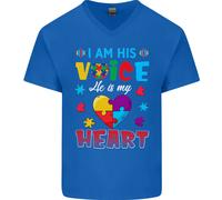 I Am His Voice Egli il Mio Cuore Autism Uomo Scollo A V Cotone T-Shirt