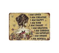 I Am Loved I Am Creative I Am Happy Poster Targa in metallo Targa in metallo Giardino Garage Decorazione della cucina, Dipinto in ferro retrò rustico per Bar Cafe Club Bagno all'aperto Decorazione per