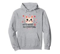 I Baci di Kitty risolvono Tutto - Cute Cat Love Felpa con Cappuccio, Unisex per Adulti, Grigio Melange, M