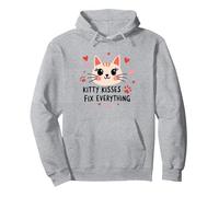 I Baci di Kitty risolvono Tutto - Cute Cat Love Felpa con Cappuccio, Unisex per Adulti, Grigio Melange, S
