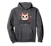 I Baci di Kitty risolvono Tutto - Cute Cat Love Felpa con Cappuccio, Unisex per Adulti, Grigio Scuro, L
