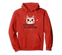 I Baci di Kitty risolvono Tutto - Cute Cat Love Felpa con Cappuccio, Unisex per Adulti, Rosso, S